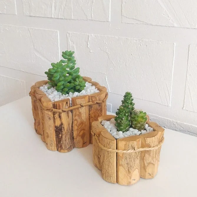 Vaso de madeira com troncos secos