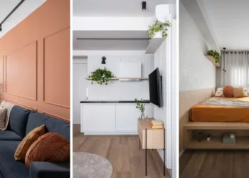 Pequeno, mas cheio de estilo: apê de 35 m² une conforto, trabalho e lazer.