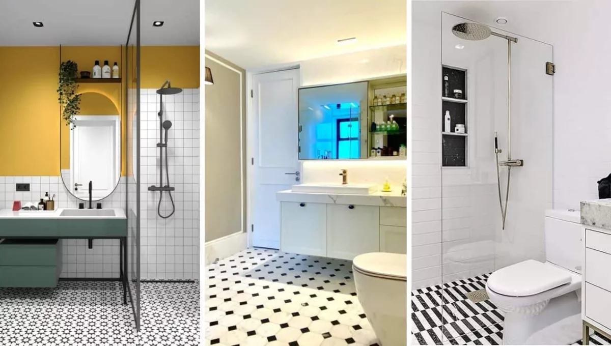 Piso preto e branco para banheiro: elegância atemporal que transforma o ambiente