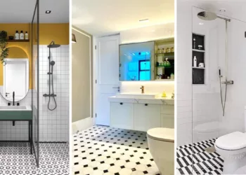 Piso preto e branco para banheiro: elegância atemporal que transforma o ambiente