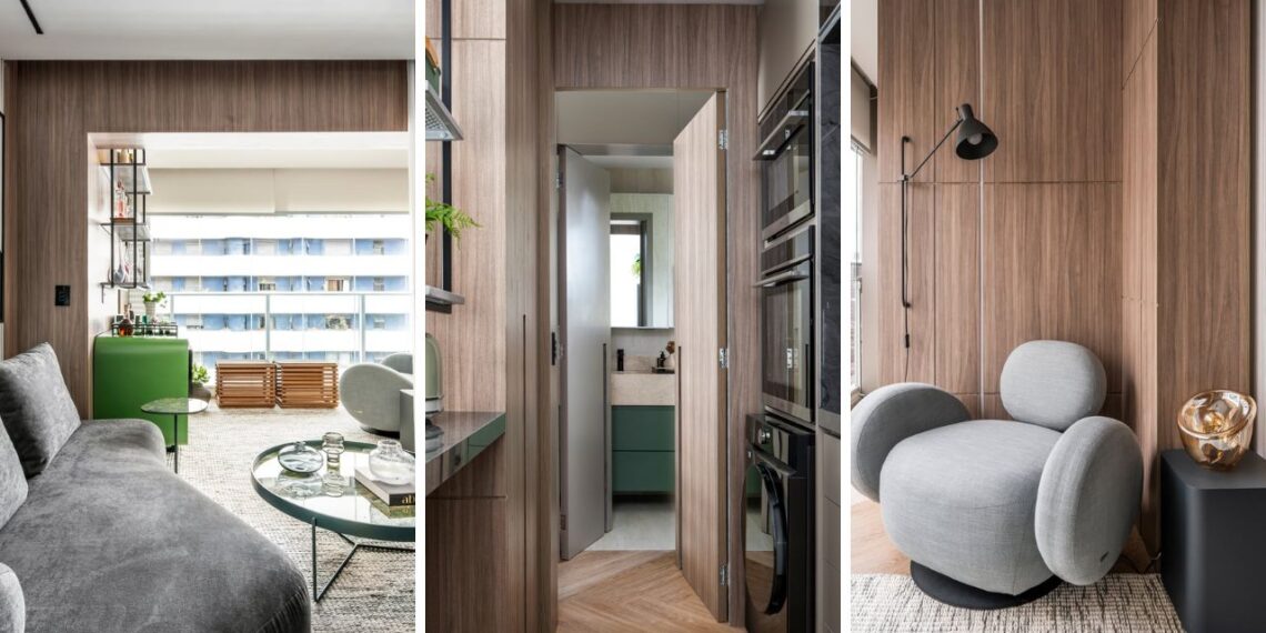 Apartamento de 40 m² em Moema ganha projeto inteligente com marcenaria sob medida