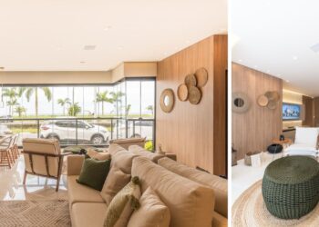 Móveis e objetos de madeira ou sisal adicionam leveza e elegância com sua estética artesanal. Neste living, a arquiteta Cinthia Claro explorou a leveza dos materiais naturais no mobiliário e na decoração | Fotos: Erika Waldmann