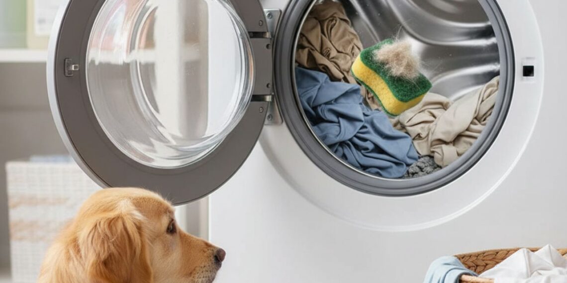 O truque da esponja na máquina de lavar que reduz pelos e fiapos das roupas