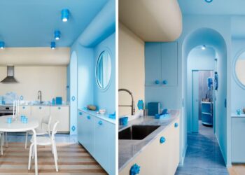 Apartamento azul de 40 m² recria universo de Vinte Mil Léguas Submarinas em pleno litoral francês