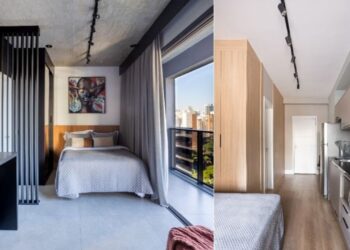 Por conta da facilidade de direcionar os spots para a direção desejada, o recurso é perfeito para iluminar setores que não possuem paredes, como apartamentos reduzidos e áreas interligadas, permitindo que a luz se espalhe por todo o espaço. Projetos: ResiliArt Arquitetura | Fotos: Kelly Queiroz