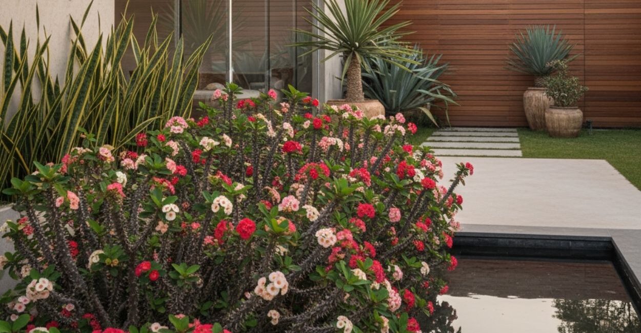 Coroa-de-Cristo: a planta que define limites, cria volume e floresce o ano todo no jardim