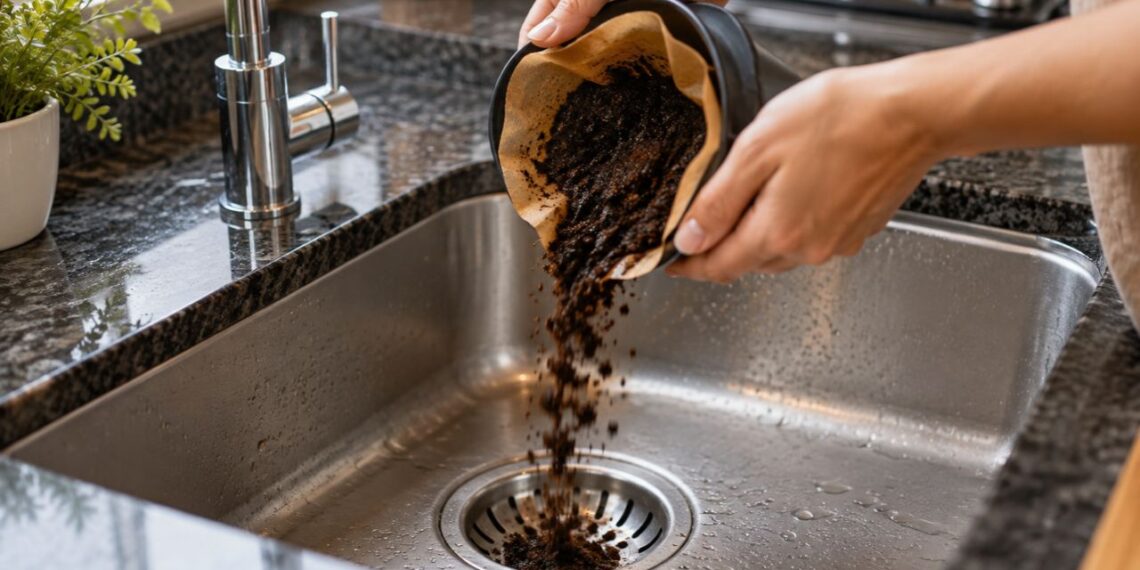 A borra de café pode entupir o ralo da pia aos poucos, mesmo descartada com água corrente