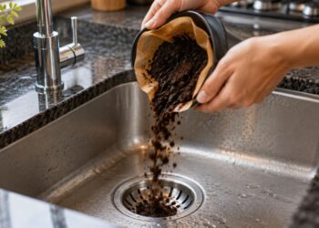 A borra de café pode entupir o ralo da pia aos poucos, mesmo descartada com água corrente