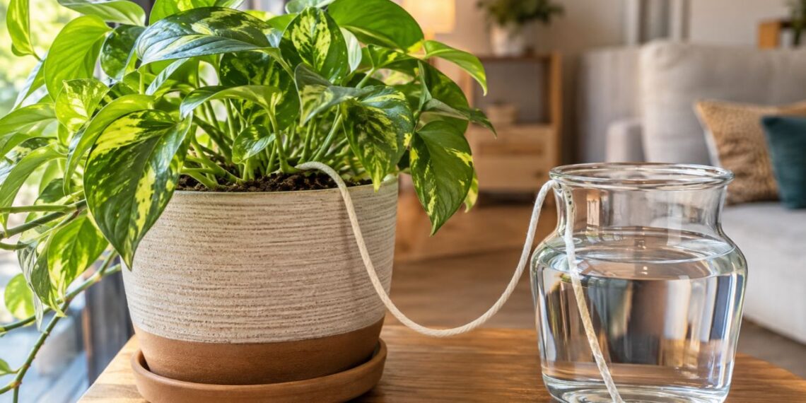 Você sabia que um barbante consegue regar as plantas enquanto você viaja? entenda a técnica da capilaridade que salva as férias