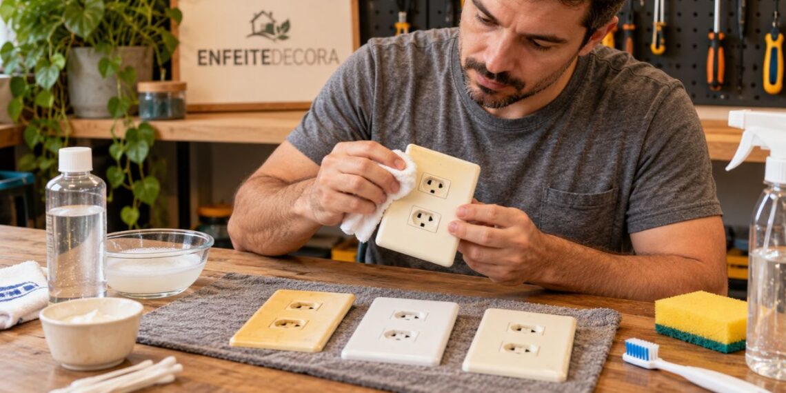 Espelho de tomada amarelado tem jeito? Fizemos o teste em casa e o resultado da limpeza surpreendeu