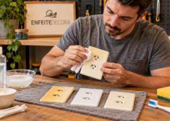 Espelho de tomada amarelado tem jeito? Fizemos o teste em casa e o resultado da limpeza surpreendeu